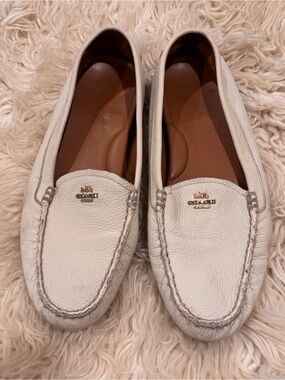 Coach Mary Lock Up Driving Mocs Shoe Loafer White Bone 8.5 B Slip-On Leather